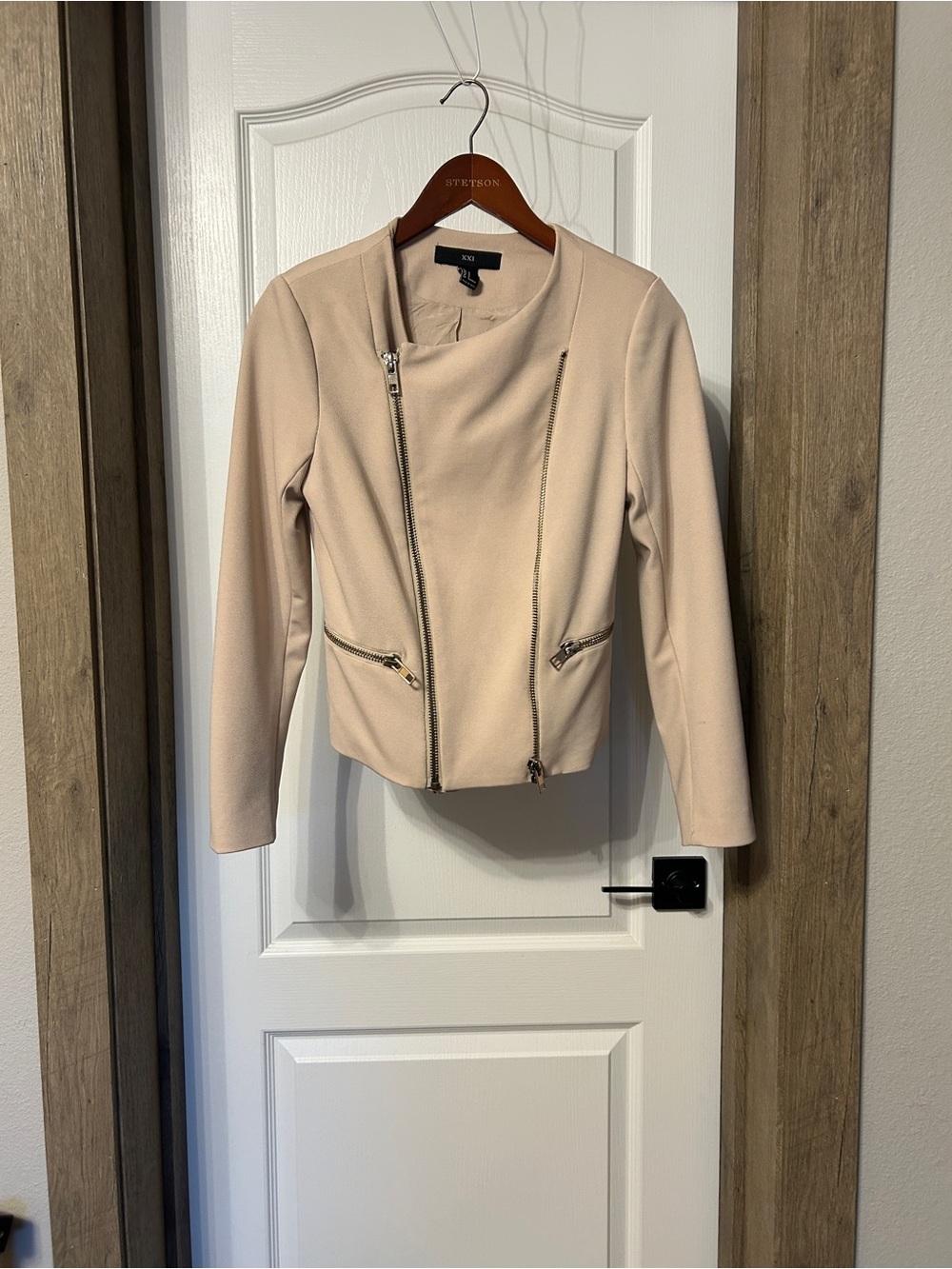 Forever 21 Light Blush Asymmetrical Zip Moto Jacket